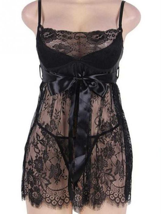пеньюар и стринги . кружевной  черный .в подарок  кружевная маска