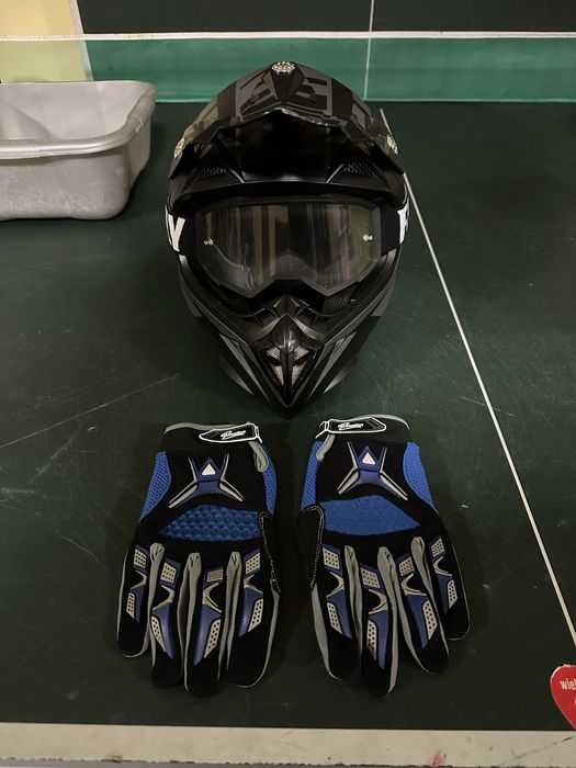 Kask motocyklowy cross gogle rekawice