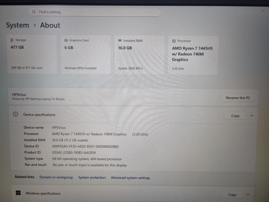 HP Victus 15-fb3093dx Ryzen 7, RTX 4050, 16GB, 512GB, Com garantia