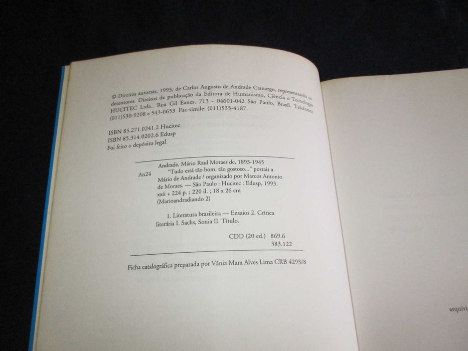 Livro Postais a Mário de Andrade Tudo está tão bom tão gostoso...