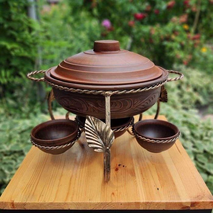 Садж з керамічною жаровнею с соусниками для плову , м яса , овочів