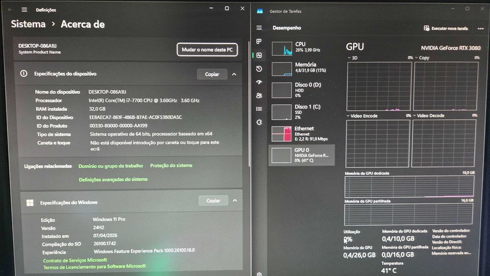 PC Gaming RTX 3080 10GB / i7-7700 / 32GB RAM / Lian Li