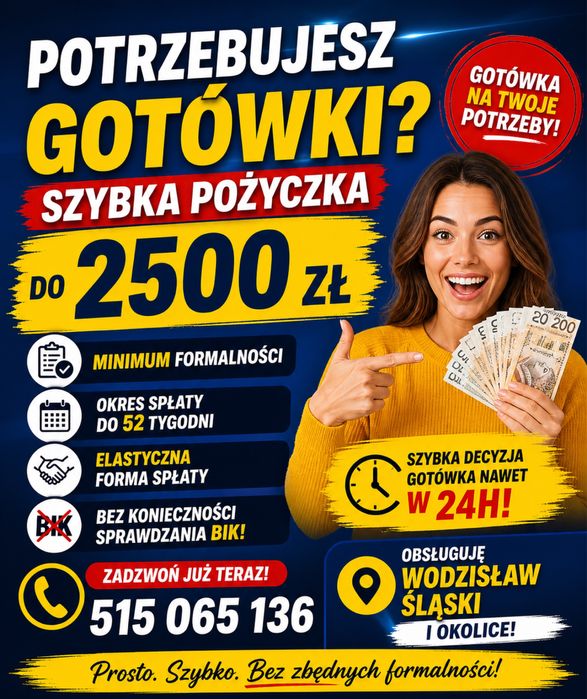 Pożyczka do 2500 zł | Minimum formalności i szybka decyzja | Wodzisław Śląski i okolice