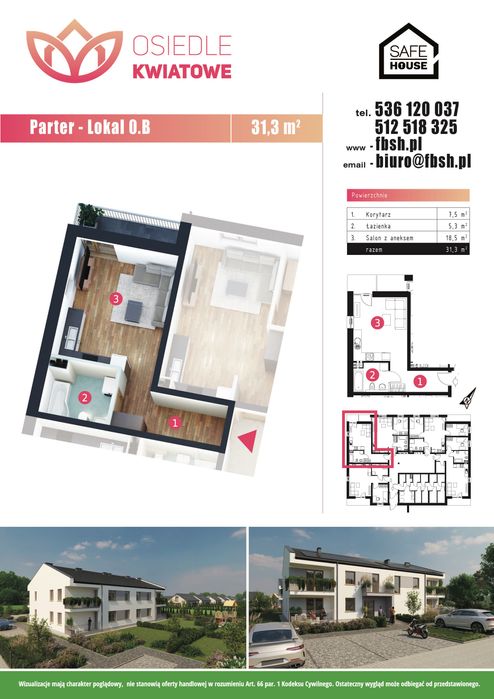 Mieszkanie 31,3 m2-225 tyś!, podłogówka, miejsce postojowe, komórka