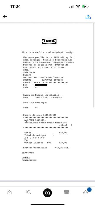 Colchão Ikea para a cama VÅGSTRANDA, como novo. 160x200