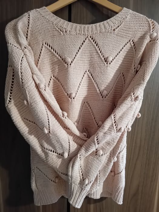 Sweter ażurowy Orsay 100% bawełna pudrowy róż wiosna casual sport