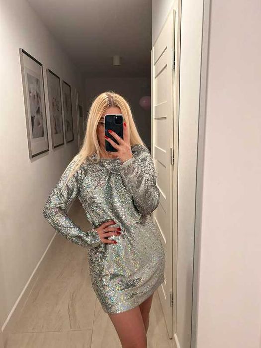 Nowa holograficzna srebrna cekinowa sukienka Zara cekiny