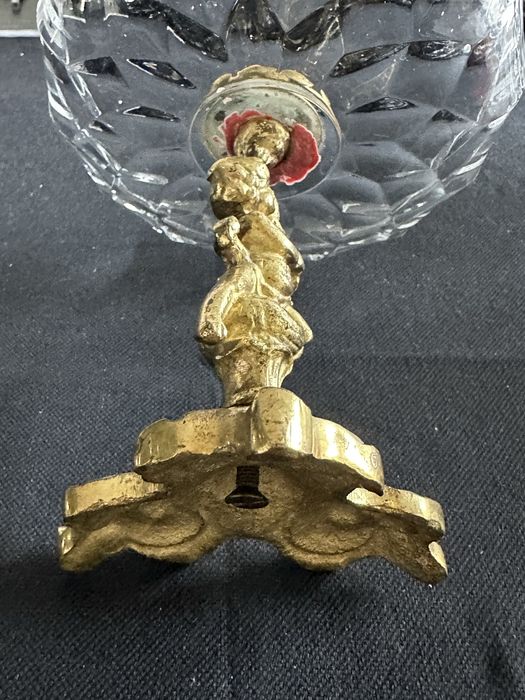 Patera miska na mosiężnej nodze kryształowa PRL antyk bardzo stara