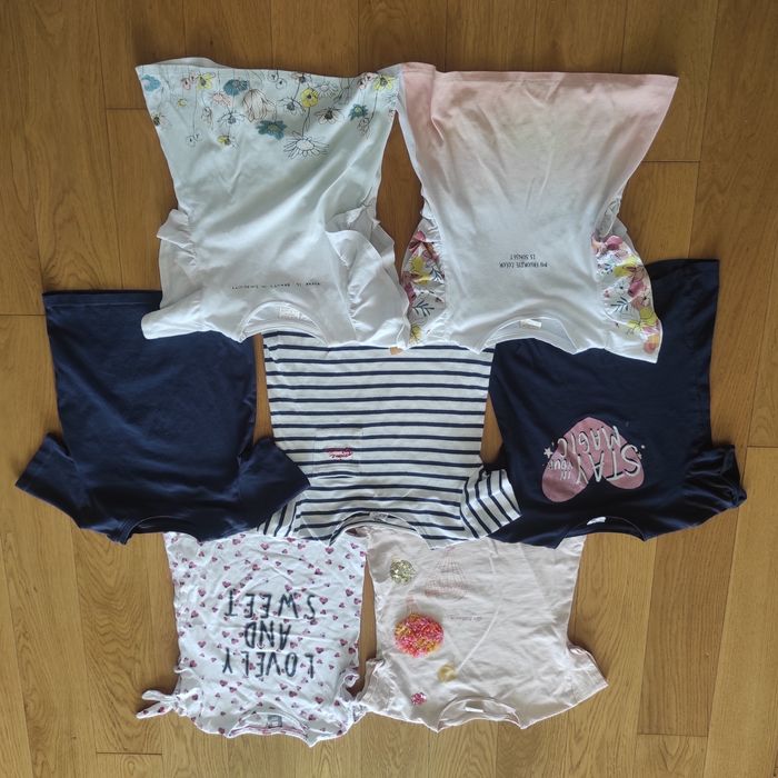 110/116 zara komplet t-shirt bluzka z krótkim rękawem paski kwiatki