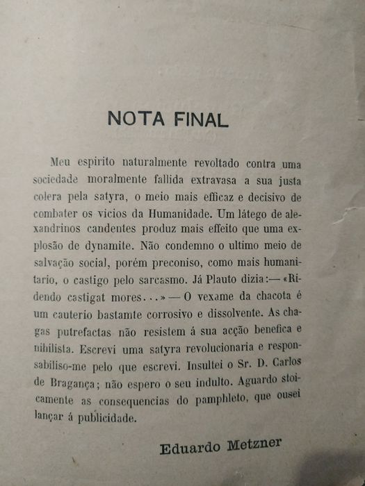 Livro de 1906 No Agonizar da Monarchia -Livro Raro ( Eduardo Metzner)- (Envio Por CTT Incluido)