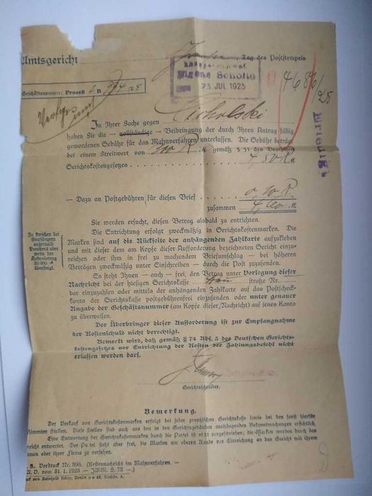 List z miejscowości Gransse z roku 1925