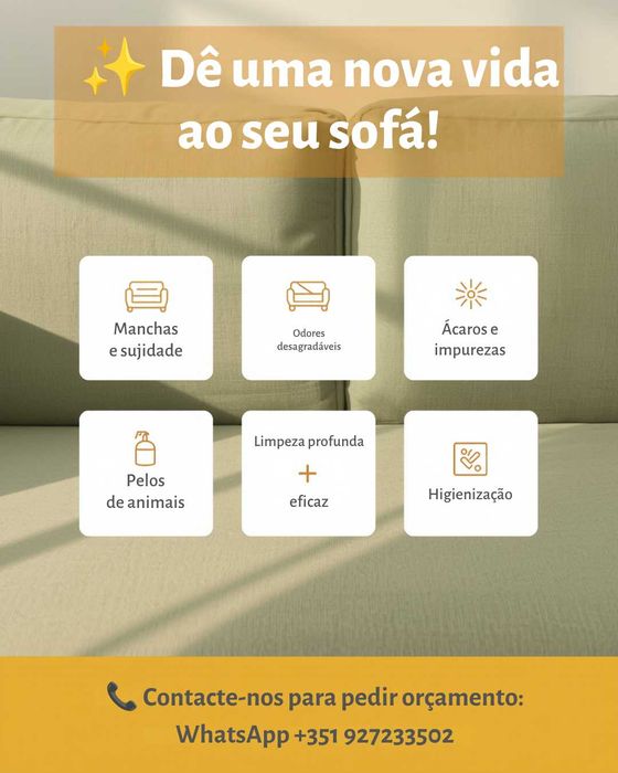Limpeza de sofás e estofos desde €40 (Cascais, Sintra e Lisboa)