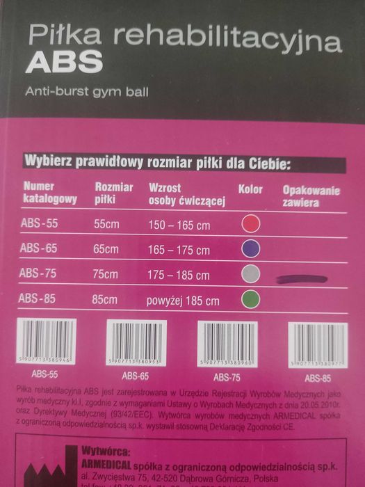 Piłka rehabilitacyjna ABS 75cm