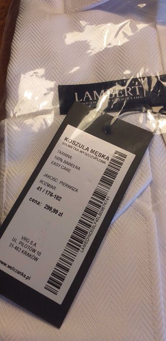 Koszula męska LAMBERT - biała, jodełka 41, 176-182 - NOWA