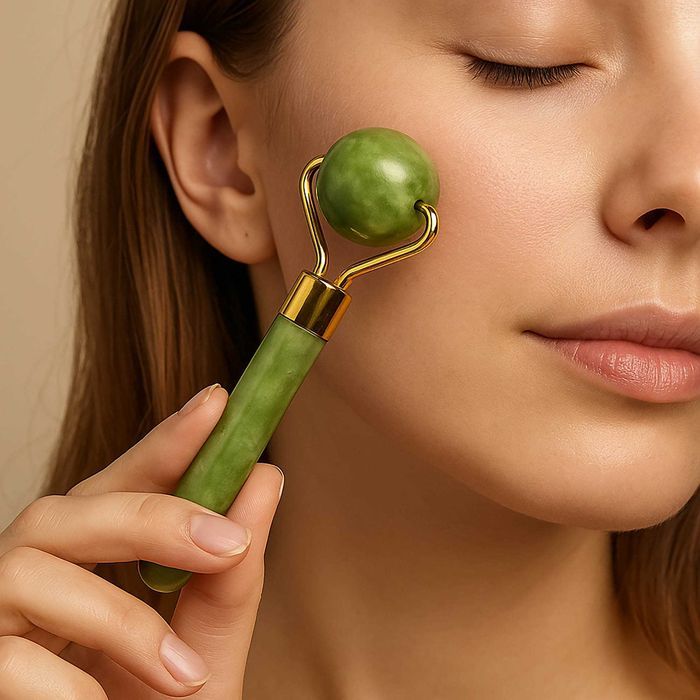 Masażer jadeitowy roller do twarzy szyi pod oczy kamień gua sha 3w1