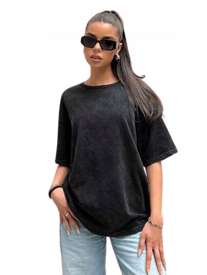 Shein czarny t shirt damski luźny gładki krótki rękaw 40/42 11kc