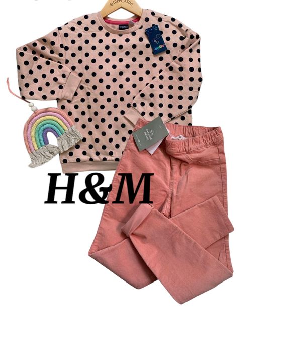 Джегінси вельветові H&M кофта тепла в горошок на 7/8 р. 122-128 ріст