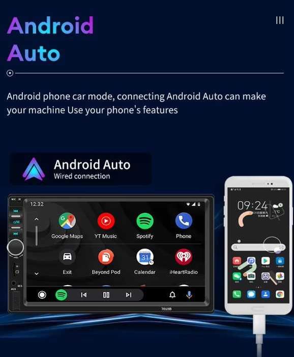 Autorrádio 2din 7" Hd Touch Carplay | Android auto BT Radio FM 50w x4