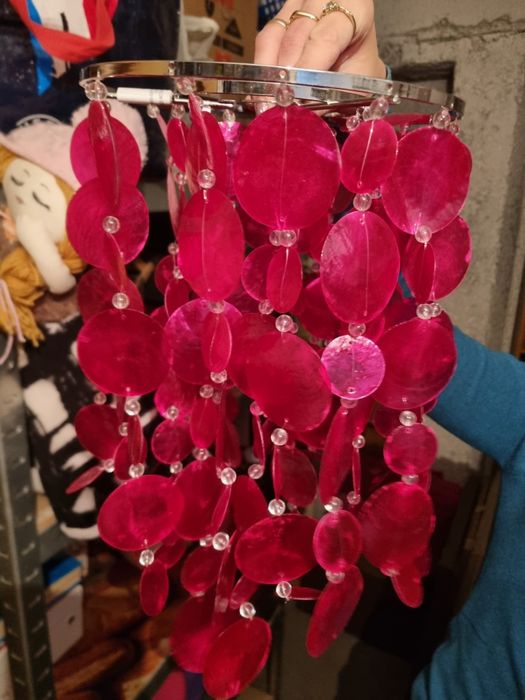 Szklany Wiszący Żyrandol Różowy Nowy