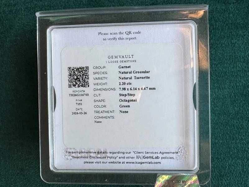 Naturalny Tsaworyt 2,20 ct | Certyfikat ICA GemLab | Szlif Schodkowy