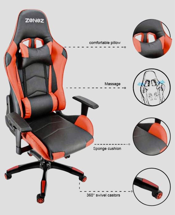 Cadeira Gaming ZENEZ Racing GC-RC01 TOP Design Reclinável 180 Novas