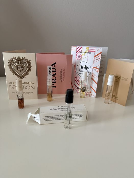 Zestaw próbek perfum (Dolce & Gabbana, Prada, Hermès, Chloé, Byredo)