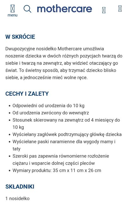 Nosidełko Mothercare 0-10kg