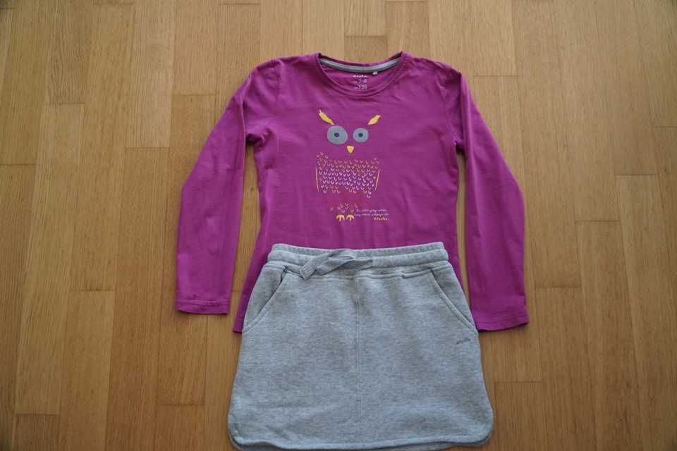 Zestaw ubrań 2 bluzki i spódnica dla dziewczynki 128