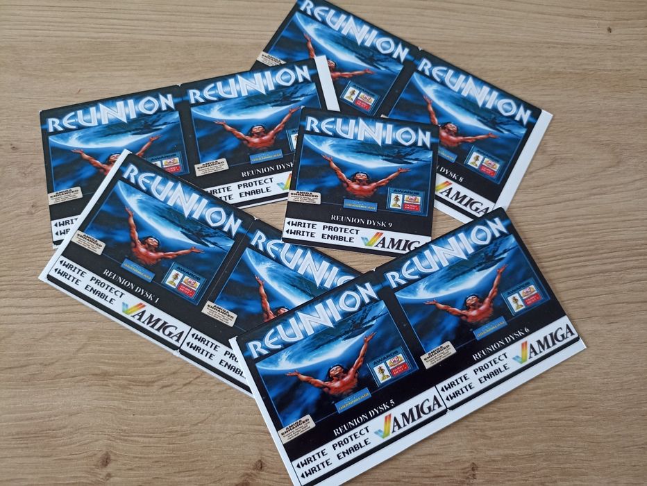Amiga 500  Komplet labelek na dyskietki gra REUNION