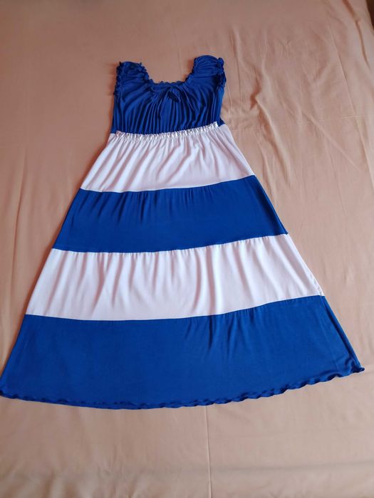 Sukienka Letnia w biało niebieskie pasy Piękny stan Bawełniana Piękna