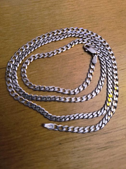 Długi łańcuszek srebrny polski płaska pancerka śliczny jak nowy