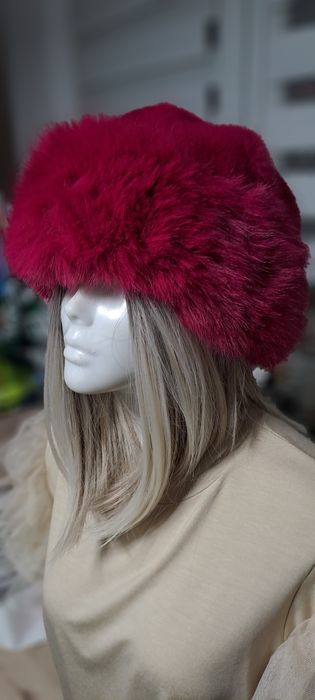 Futrzana czapka fuksja i pudrowy róż