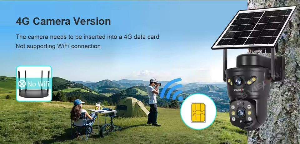 Автономна Сонячна 4G Камера Відеоспостереження 8MP 4G Камера Відеоспостереження на Сонячній Батареї на SIM карті Камера з Сонячною Панеллю V380 Pro
