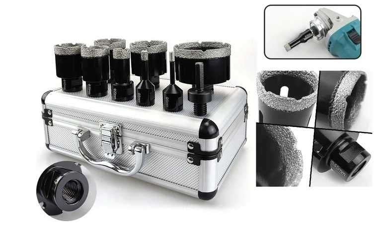 ZESTAW 11x Otwornic Wiertło WYTRZYMAŁE Gresu 6-68 Diamentowe +Adapter