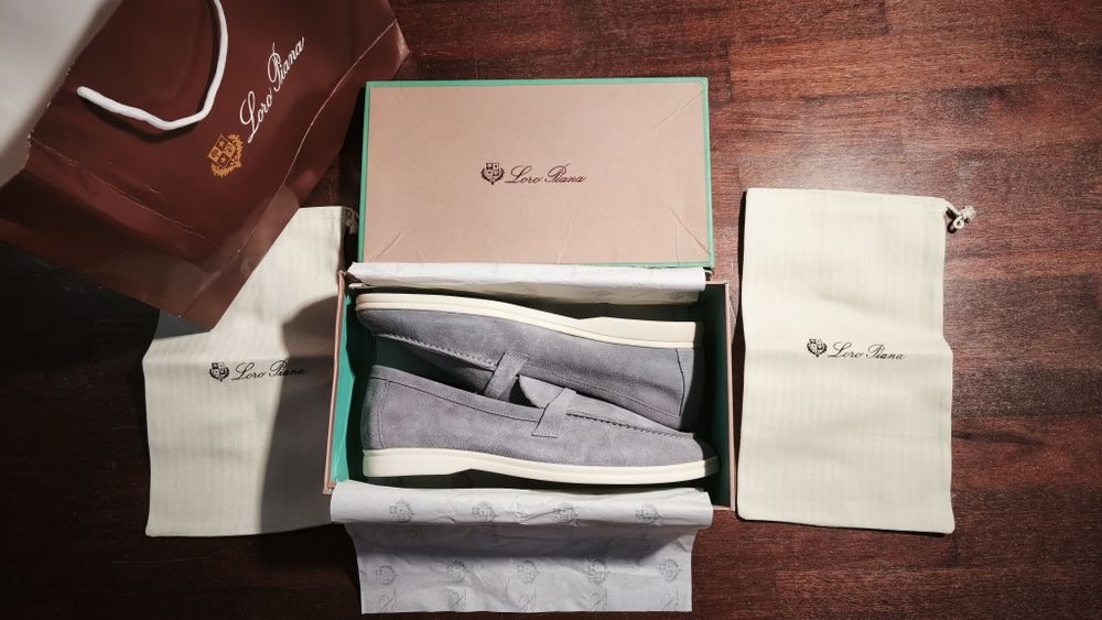 Loro Piana Summer Walk Charm Loafers - Light Grey 44EU