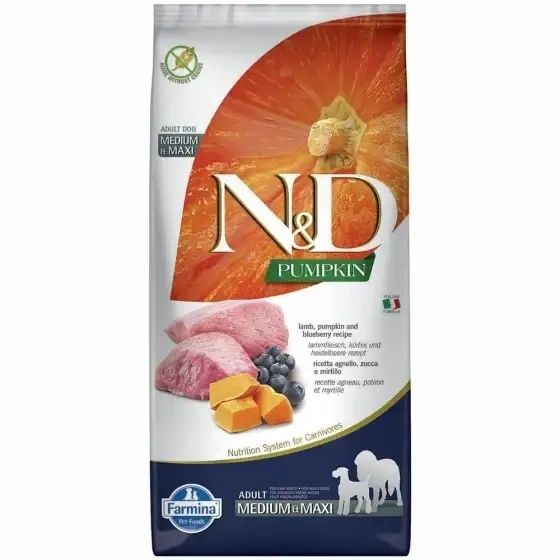Сухий корм Farmina N&D Grain Free PUMPKIN LAMB & BLUEBERRY ADULT MEDIUM MAXI з ягням для великих порід собак, 12 кг