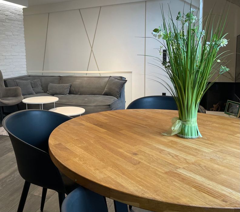 Stół okrągły 125cm drewniany metalowy stelaż