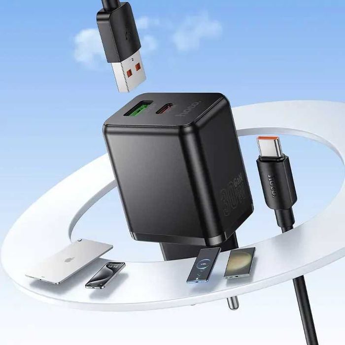 Мережевий зарядний пристрій Hoco   PD30W+QC3.0 + кабель Type-C+Type-C