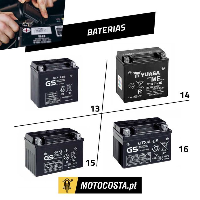 Baterias para Moto, UTV e Lítio – Gama Completa GS, Nitro e Shido – Referências 6V e 12V – Convencionais, Gel e Lítio