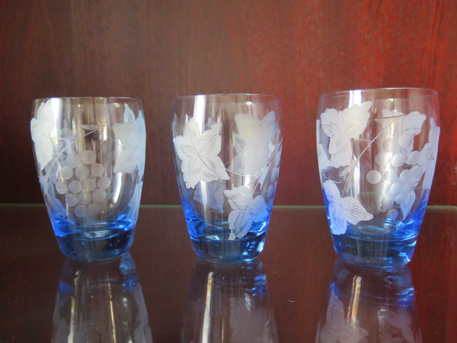 Komplet 3 szklanek kryształowych, szlifowane Hortensja