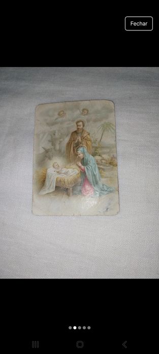 Santinho de Natal com S. José,  a Virgem e o menino, de 1906