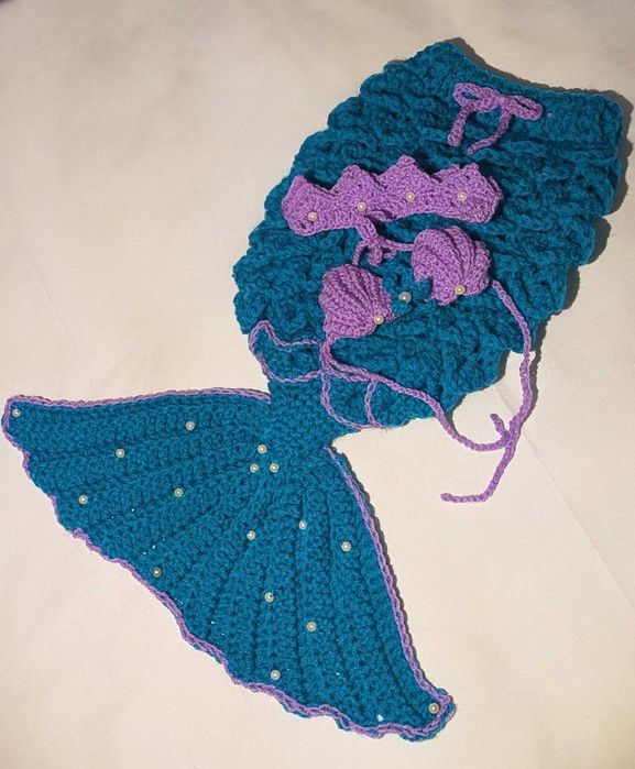 Szydełkowy Strój Syrenki dla Noworodka 0-3 miesięcy