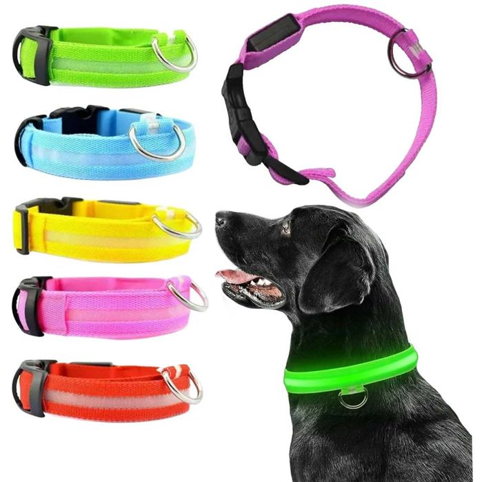 Светящийся LED ошейник, поводок для животных собак и кошек