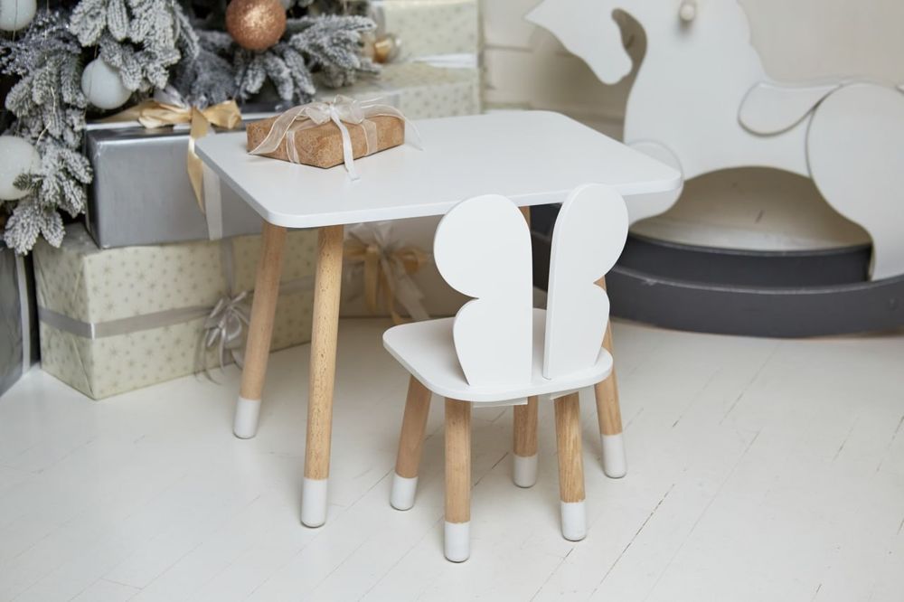 Столик дитячий прямокутний зі стільцем Ведмежа 46х60х45 см Білий