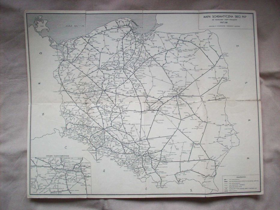 Mapa schematyczna sieci PKP do rozkładu jazdy 1967/68.
