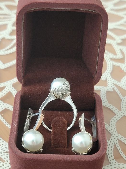 Сережки і каблучка 16,5 срібло, золото, перлина