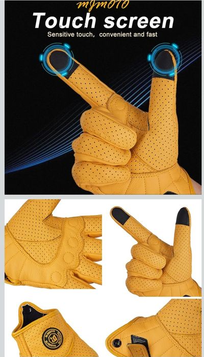 Luvas motard totalmente em pele tam M...