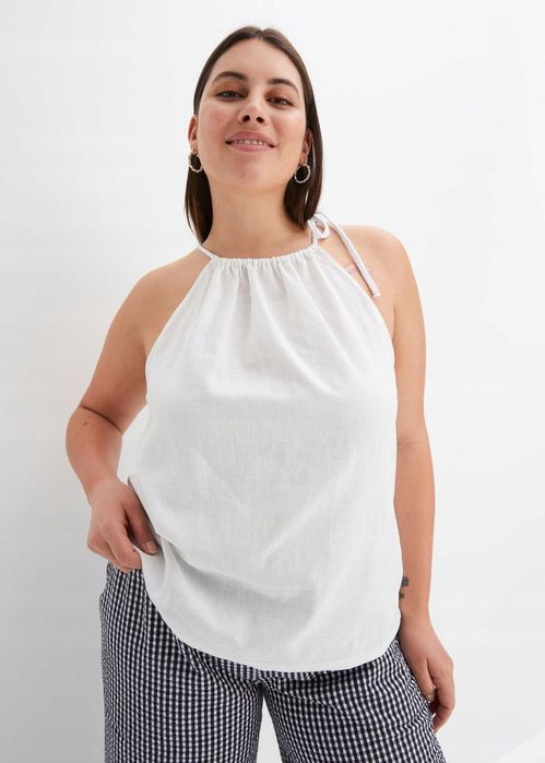 B.P.C biały top lniany oversize z wiązaniem ^52