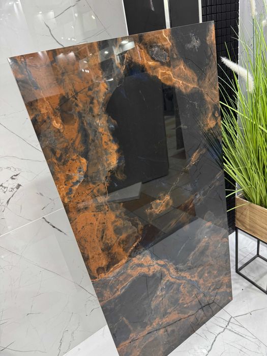 Gres 120x60 czarny marmur złoto miedź połysk PREMIU glamour black gold
