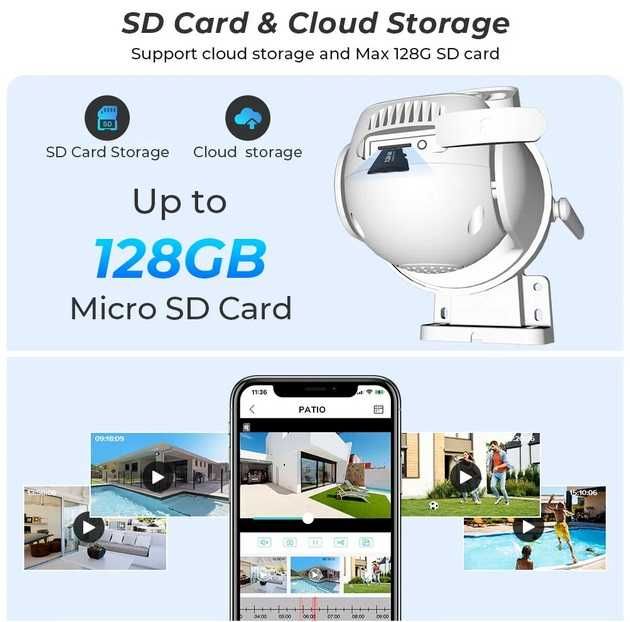 Câmara rotativa dupla lente wifi exterior 1080p 360º noturna